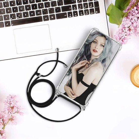 Samsung Galaxy S21 Ultra Hoesjes – Backcover met Koord – Schokbestendig – Schouder/Nek Draagriem – Zwart-Ilumina Benelux