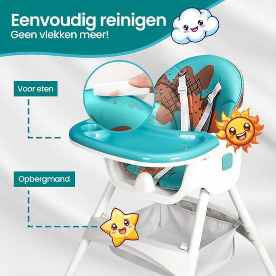 Kinderstoel – Velox Goods VL-509 – Verstelbaar & Opvouwbaar – Veiligheidsgordel + Opbergmand – Speels Design-Kinderstoel-Ilumina Benelux