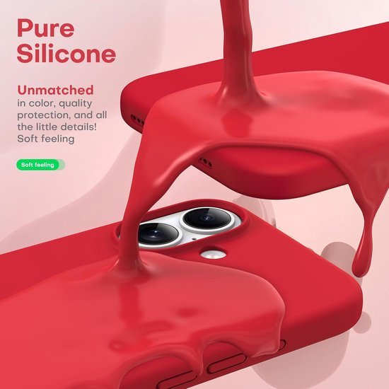 iPhone 16 Plus Hoesjes – Liquid Siliconen Backcover – Screenprotector & Camera Lens Protector – Rood-Ilumina Benelux