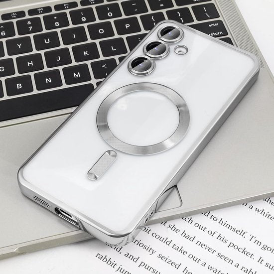 Samsung Galaxy S24 Hoesjes – Magnetische Clear Siliconen Backcover – Camera Lens Protector – Zilver-Ilumina Benelux