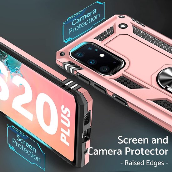 Samsung Galaxy S20 Plus Hoesjes – Ring Armor Backcover – 360° Draaibare Standaard – Magneet – Roségoud-Ilumina Benelux