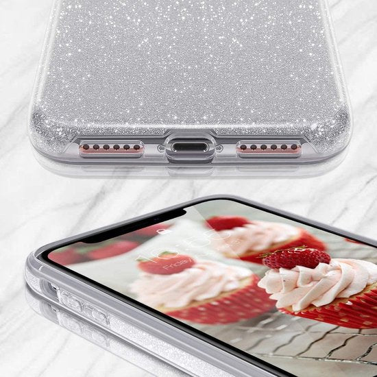 Samsung Galaxy S21 Plus Hoesjes – Siliconen TPU Backcover – Glitter BlingBling Cover – Zilver-Ilumina Benelux