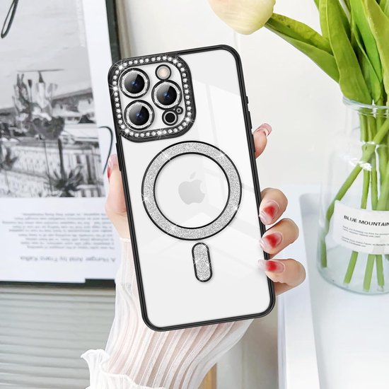 iPhone 16 Plus Hoesjes – MagSafe Magnetisch – Glitter Sparkle Backcover – Schokbestendig – Zwart-Ilumina Benelux
