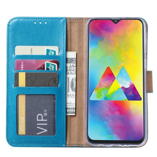 Samsung Galaxy M20 Hoesjes – Portemonnee Hoes – Pasjeshouder – 2x Gehard Glas Screenprotector – Turquoise-Ilumina Benelux