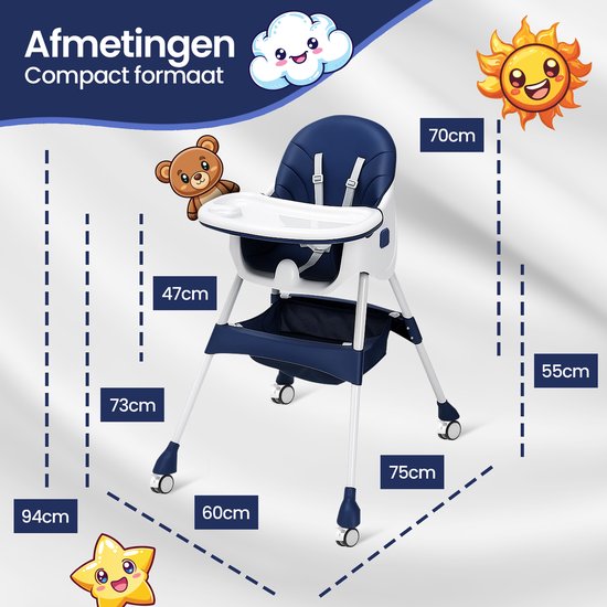Kinderstoel 4-in-1 – Velox Goods VL-508 – Verstelbare rugleuning – Veiligheidsgordel & opbergruimte – Opvouwbaar antislip-Kinderstoel-Ilumina Benelux