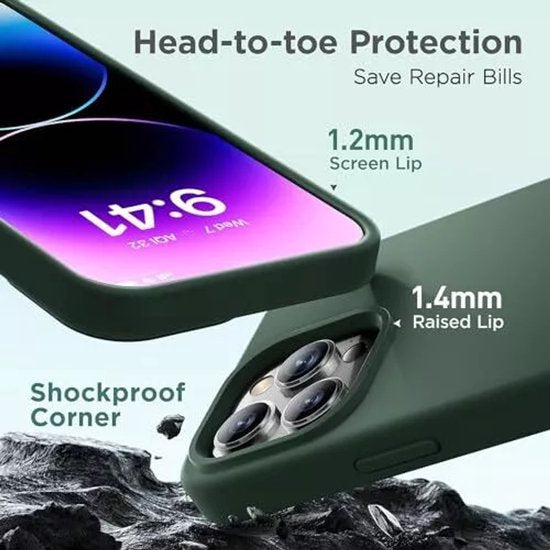 iPhone 15 Hoesjes – Liquid Siliconen Backcover – Soft Touch – Schokbestendig – Donkergroen-Ilumina Benelux