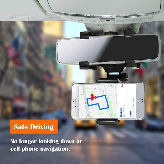 Telefoonhouder auto – Binnenspiegel klemhouder – 360° draaibaar – Geschikt voor iPhone & Samsung smartphones – Zwart-Ilumina Benelux