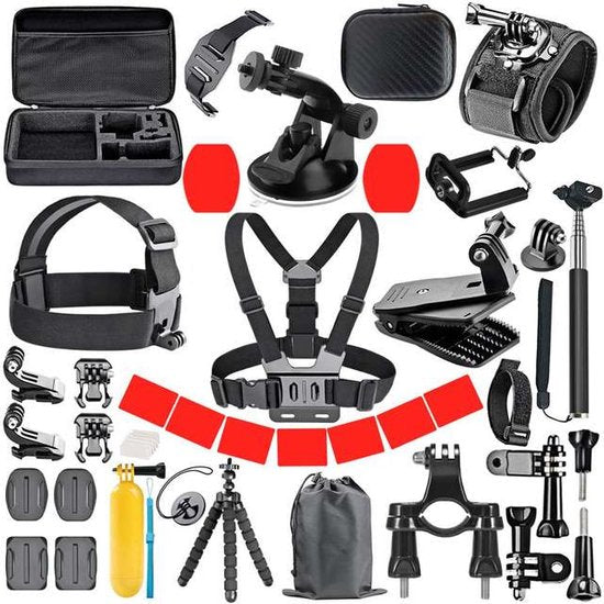 Action camera accessoires set – Mount, selfie stick & case – Luxe opbergkoffer – Geschikt voor GoPro Hero 10/9/8/7/6/5/4, Xiaomi, Sjcam, Eken-Videocamerastarterkit-Ilumina Benelux