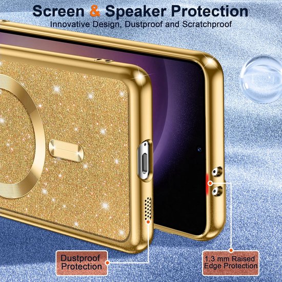 Samsung Galaxy S23 Hoesjes – Glitter Sequin TPU Backcover – MagSafe Compatibel – Zacht – Goud