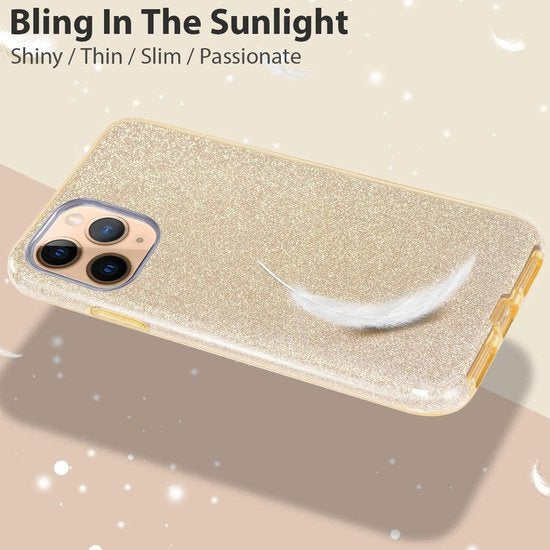 iPhone 12 Hoesjes – Glitters TPU Siliconen Backcover – BlingBling Cover – Goud-Ilumina Benelux