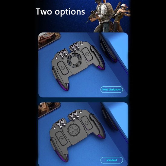PUBG Mobiele Telefoon Game Controller met Koelventilator – 6 Vinger Bediening – L1R1 Mobiele Trigger Joystick – Geschikt voor iPhone & Android 4–6,8 inch Smartphone – Ergonomisch – Met 800mAh Ventilator
