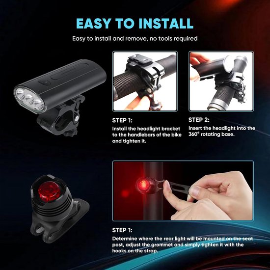 Fietsverlichting set – 800 lumen LED voorlicht & achterlicht – Oplaadbaar USB-C – IPX5 waterdicht – MTB/stadsfiets-Ilumina Benelux