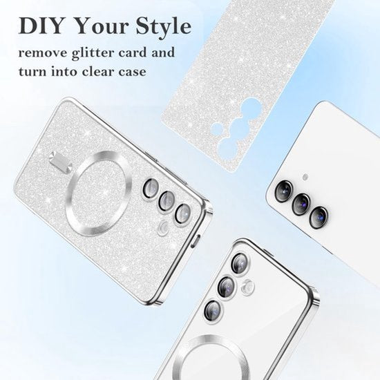 Samsung Galaxy S22 Ultra Hoesjes – MagSafe Compatibel – Glitter Sequin TPU Backcover – Zacht – Zilver-Ilumina Benelux