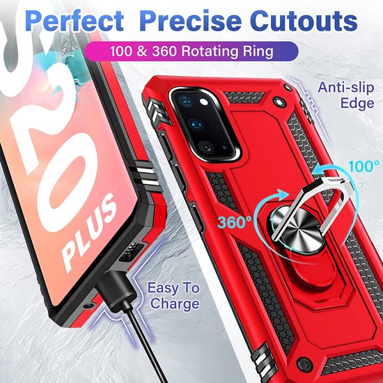 Samsung Galaxy S20 Plus Hoesjes – Ring Armor Backcover – 360° Draaibare Standaard – Magneet – Rood-Ilumina Benelux