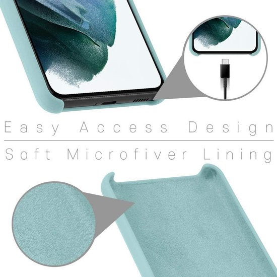 Samsung Galaxy S21 Hoesjes – Liquid Siliconen Backcover – Soft Touch – Flexibel – Mist Blauw-Ilumina Benelux