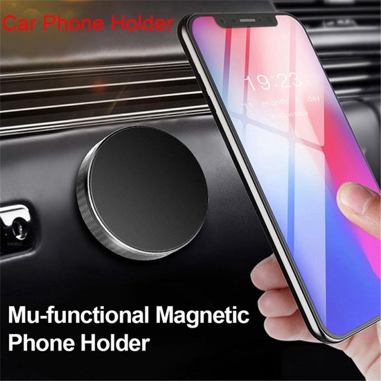 Telefoonhouder auto – Magnetische draaibare houder – Sterke magneet – Plakstrip montage – Zilver-Ilumina Benelux