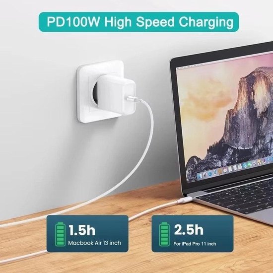 USB-C kabel – Geschikt voor iPhone 15/16 en Samsung – 100W snelladen – 2 Meter Oplaadkabel – Wit-USB-Kabels-Ilumina Benelux