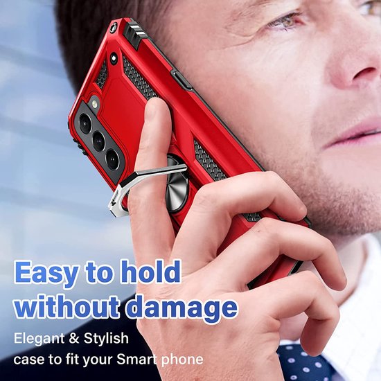 Samsung Galaxy S22 Hoesjes – Anti-Shock Hybride Ring Armor Backcover – Schokbestendig – Rood-Ilumina Benelux