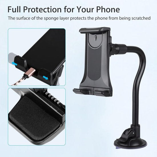 Telefoonhouder auto – 360° draaibaar – Lange arm zuignap voorruit/raam – Universeel 4-10.5 inch – Zwart-Tablethouder-Ilumina Benelux