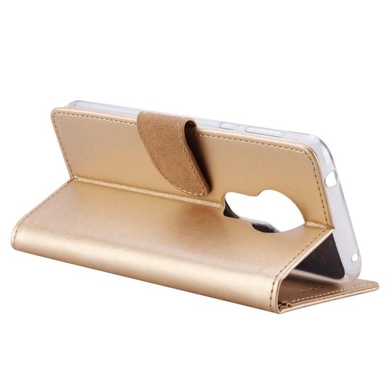 Motorola Moto E5 Plus Hoesjes – Portemonnee Bookcase – Pasjeshouder – Magneetsluiting – Goud-Ilumina Benelux