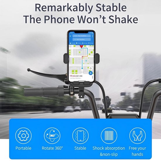Telefoonhouder fiets – 360° draaibaar – Anti-slip – Schokbestendig – Universeel – Zwart/Grijs-Ilumina Benelux