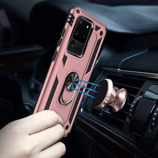 Samsung Galaxy S20 Ultra Hoesjes – Ring Armor Backcover – 360° Draaibare Standaard – Magneet – Roségoud-Ilumina Benelux