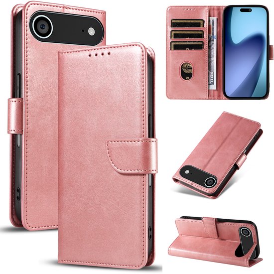 iPhone 17 Air Hoesjes – Luxe PU Kalfsleer Wallet – Portemonnee Hoes – Pasjeshouder – Roségoud-Ilumina Benelux