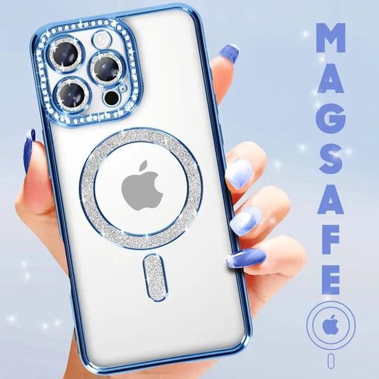 iPhone 12 Pro Max Hoesjes – MagSafe Magnetisch – Glitter Sparkle Backcover – Schokbestendig – Blauw-Ilumina Benelux