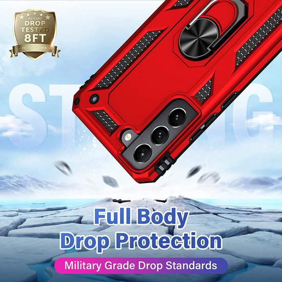 Samsung Galaxy S22 Hoesjes – Anti-Shock Hybride Ring Armor Backcover – Schokbestendig – Rood-Ilumina Benelux