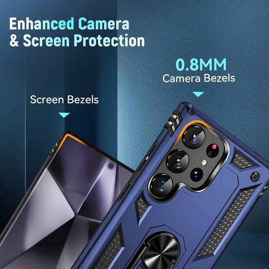 Samsung Galaxy S24 Ultra Hoesjes – Anti-Shock Hybride Backcover – Ring Armor – Schokbestendig – Blauw-Ilumina Benelux