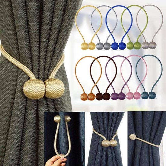 Gordijn embrasse – Magnetische gordijnhouder – Gordijnbinder met clips – Set van 2 – Beige-Ilumina Benelux