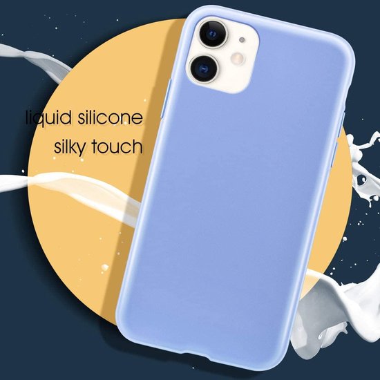 iPhone 11 Hoesjes – Liquid Siliconen Backcover – TPU Soft Case – 2x Screenprotector Gehard Glas – Lichtblauw-Ilumina Benelux