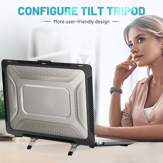 Laptophoes – Geschikt voor MacBook Pro 16 inch A2141 (2019) – Heavy Duty Armor – Opvouwbare standaard – Zwart-Laptopcover-Ilumina Benelux