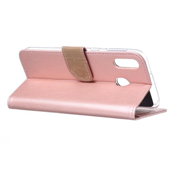 Samsung Galaxy M20 Hoesjes – Portemonnee Bookcase – Pasjeshouder – Magneetsluiting – Roségoud-Ilumina Benelux
