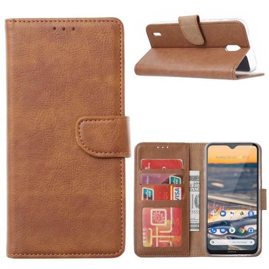Nokia 1.3 Hoesjes – Bookcase Portemonnee Hoes – Pasjeshouder – Magneetsluiting – Lichtbruin-Ilumina Benelux
