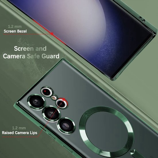 Samsung Galaxy S23 Ultra Hoesjes – Magnetische MagSafe Backcover – TPU – Camerabescherming – Groen-Ilumina Benelux