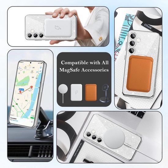 Samsung Galaxy S22 Ultra Hoesjes – MagSafe Compatibel – Glitter Sequin TPU Backcover – Zacht – Zilver-Ilumina Benelux