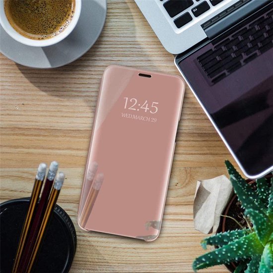 Spiegel Cover - Hoesje - Clear View Case Geschikt voor: Samsung Galaxy A10S  - Roségoud