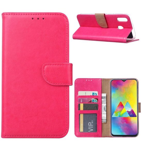 Samsung Galaxy M20 Hoesjes – Portemonnee Hoes – Pasjeshouder – 2x Gehard Glas Screenprotector – Roze-Ilumina Benelux