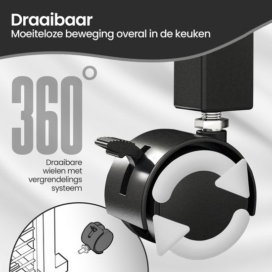 Keukenrek – Velox Goods VL-523 4-Laags Opbergrek met Magnetronplank – Metalen Staand Rek – Zwart-Keukenmeubelset-Ilumina Benelux