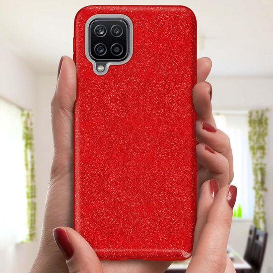 Samsung Galaxy A42 5G Hoesjes – Siliconen TPU Backcover – Glitter BlingBling – Schokbestendig – Rood-Ilumina Benelux