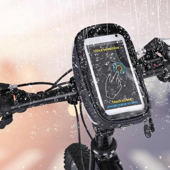 Telefoonhouder fiets – Waterdichte frametas met opbergvak – Stuurmontage – Universeel tot 6,4 inch – Zwart-Ilumina Benelux