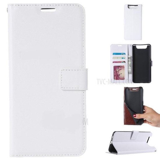 Samsung Galaxy A80 Hoesjes – Portemonnee Hoes – Pasjeshouder – 2x Gehard Glas Screenprotector – Wit-Ilumina Benelux