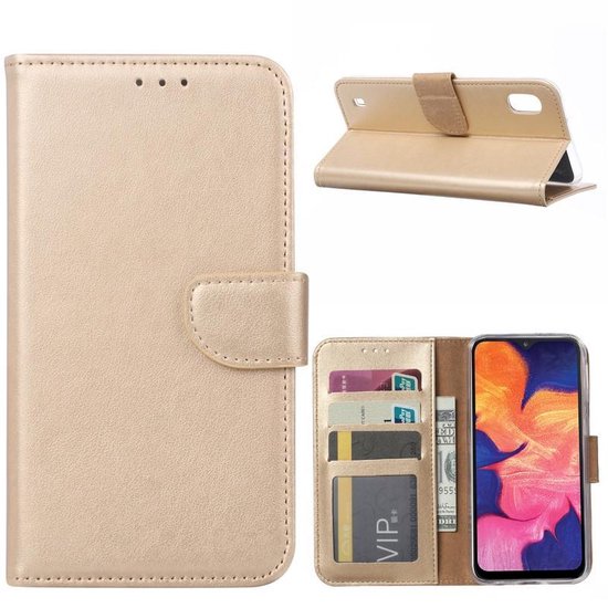 Samsung Galaxy A10 Hoesjes – Portemonnee Hoes – Magneetsluiting – 2x Gehard Glas Screenprotector – Goud-Ilumina Benelux