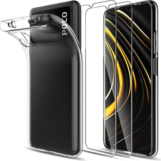 Xiaomi Poco M3 Hoesjes – Transparante Siliconen Backcover – Inclusief 2x Screenprotector – Anti-kras-Ilumina Benelux