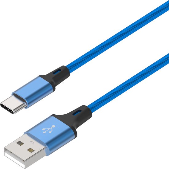USB-C kabel – Type C Oplaadkabel – Snelladen – 1 Meter Nylon Gevlochten – Blauw