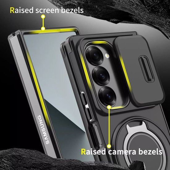 Samsung Galaxy Z Fold 6 Hoesjes – MagSafe Hybrid Backcover met Ringstandaard – Schokbestendig – Blauw-Ilumina Benelux