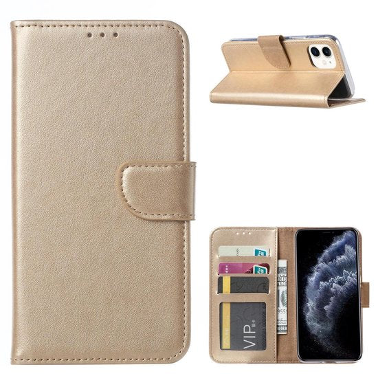 iPhone 11 Pro Hoesjes – Portemonnee Bookcase – Pasjeshouder – 2x Screenprotector Gehard Glas – Goud-Ilumina Benelux