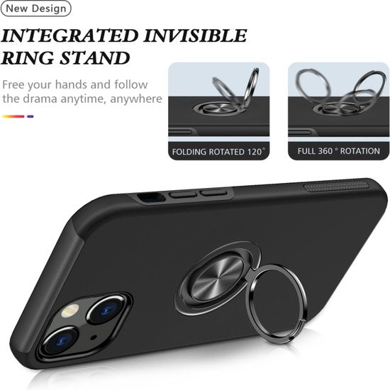 iPhone 15 Plus Hoesjes – Backcover met Vingerring & Magneet – Anti-drop – Zwart-Ilumina Benelux