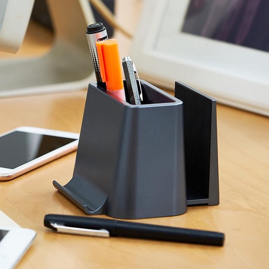 Tablethouder bureau – 3-in-1 bureau organizer met telefoonstandaard, laptophouder & penhouder – Zwart